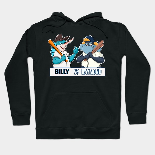 Billy the Marlin vs Raymond Tampa Bay Rays Baseball, Miami Marlins Baseball Mascots MLB Hoodie by GAMAS Threads